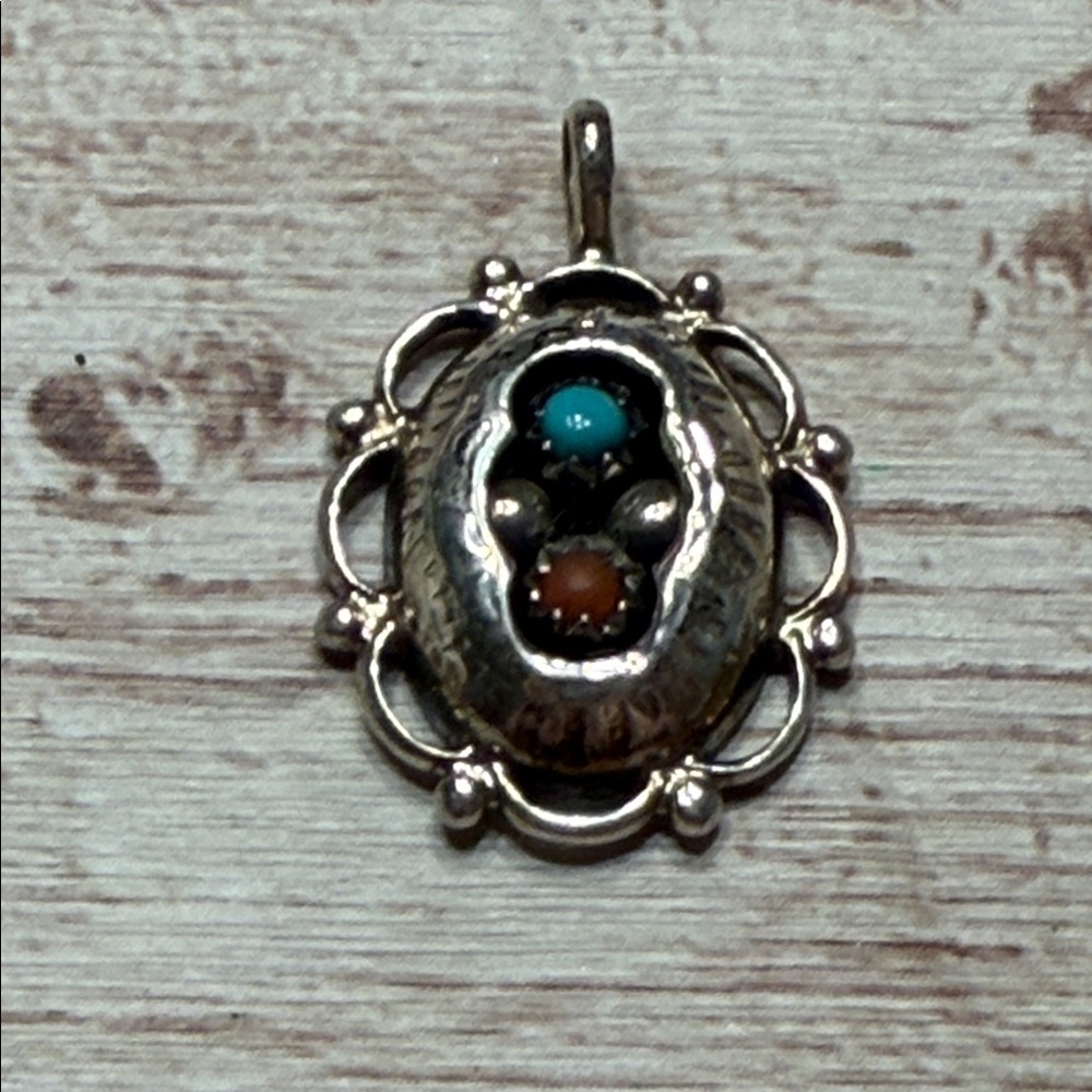 Elegant Native American Turquoise and Coral Stone Pendant